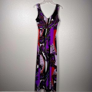 Bisou Bisou Paisley Print Multicolor Sleeveless Maxi Dress, Size 8, Padded,